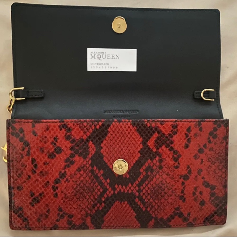 Authentic Alexander Mcqueen Red Python Envelop Cl… - image 4